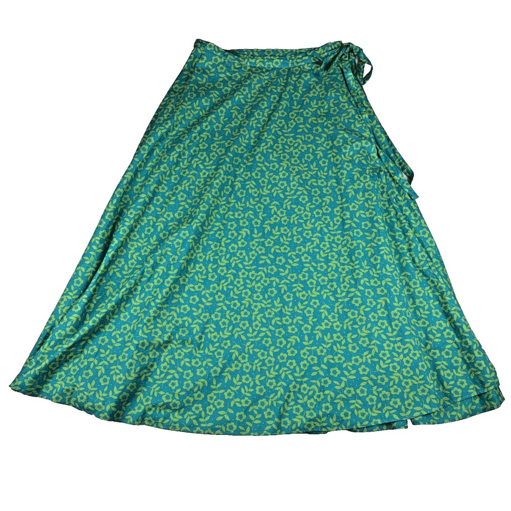 Gudrun Sjoden Skirt Womens S/M Blue Green Floral Maxi Wrap Organic Cotton Boho